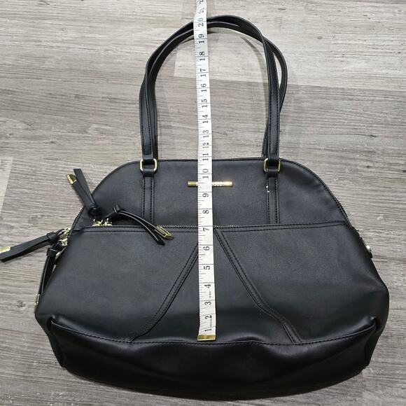 Steve Madden Black Faux Leather Satchel Tote Bag Purse - Picture 9 of 11